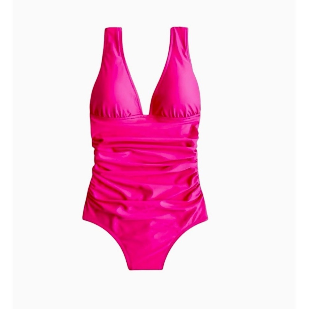J.Crew Ruched V-Neck One Piece Swimsuit Fuchsia Pink Size 2 Style BC116 Cruise